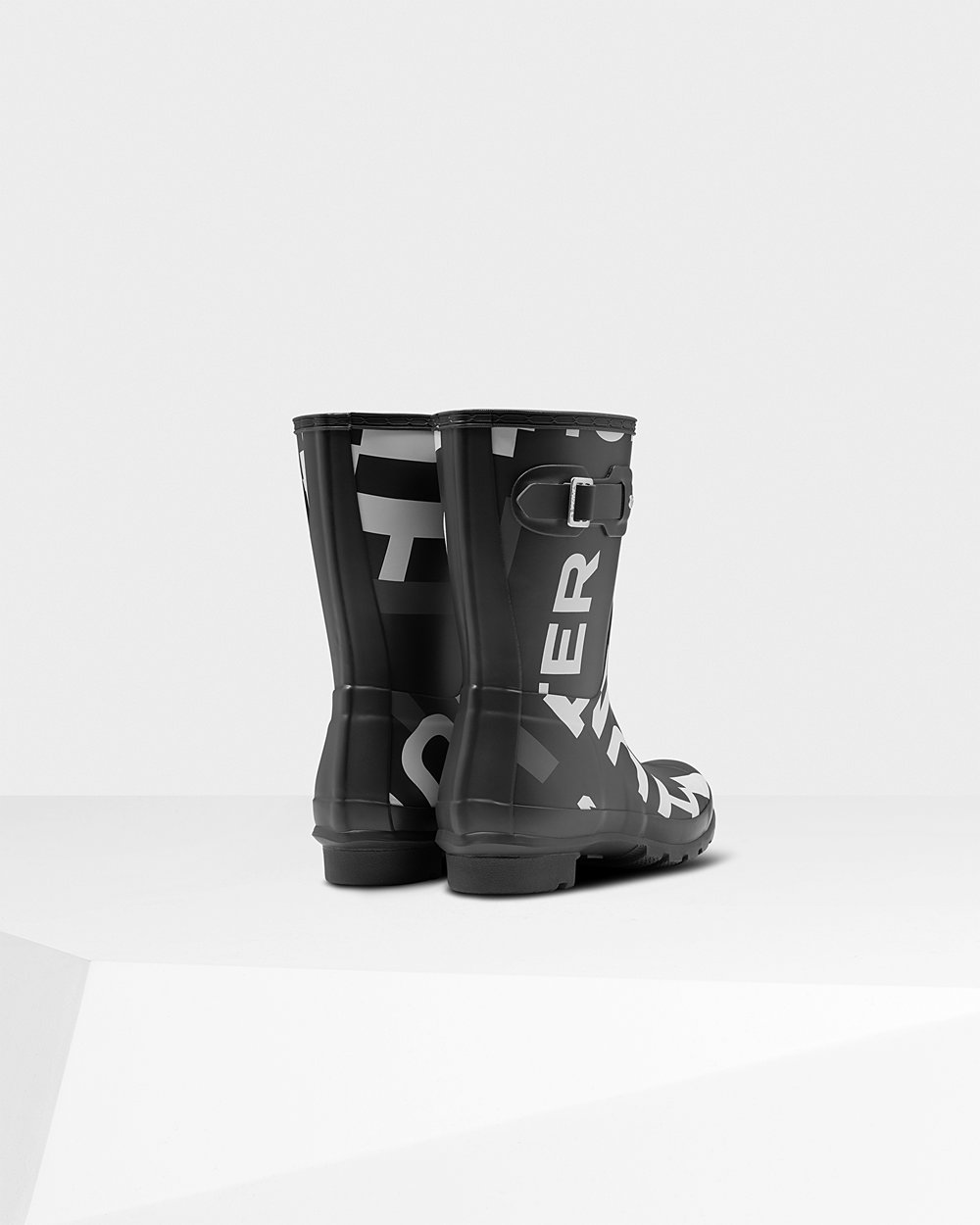 Hunter Original Exploded Logo Short Rain Boots - Online Shop Womens Black - KEPDXA603